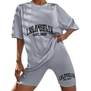 Lmtime Clearance Womens Sets Clearance Two-Piece Shorts Short Sleeve Set T-Shirt Matching Sets Grey S