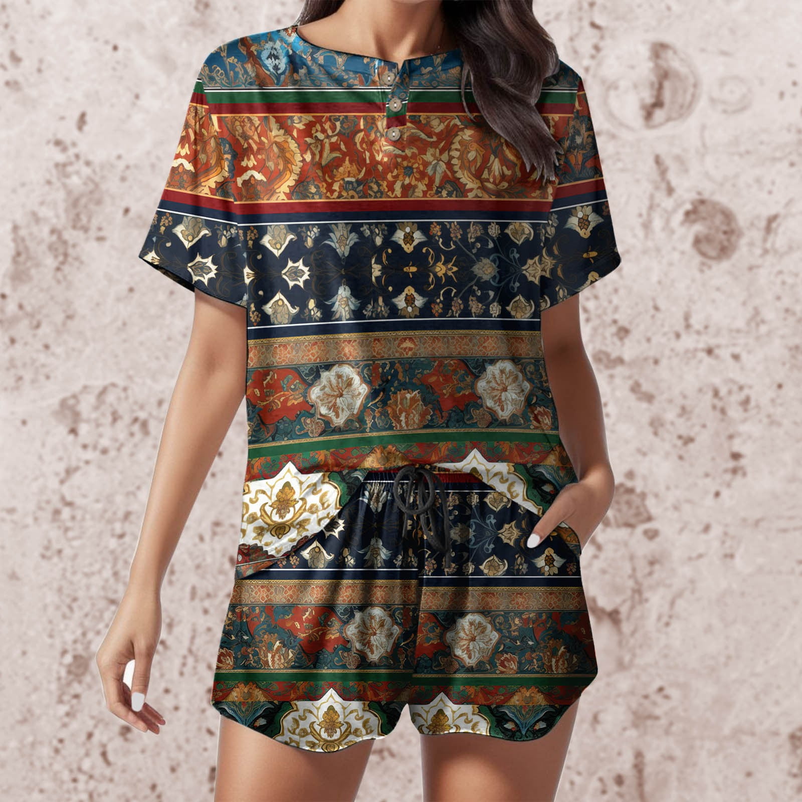 Lmtime Two Piece Outfits For Women Summer Casual Sets Button Down Top