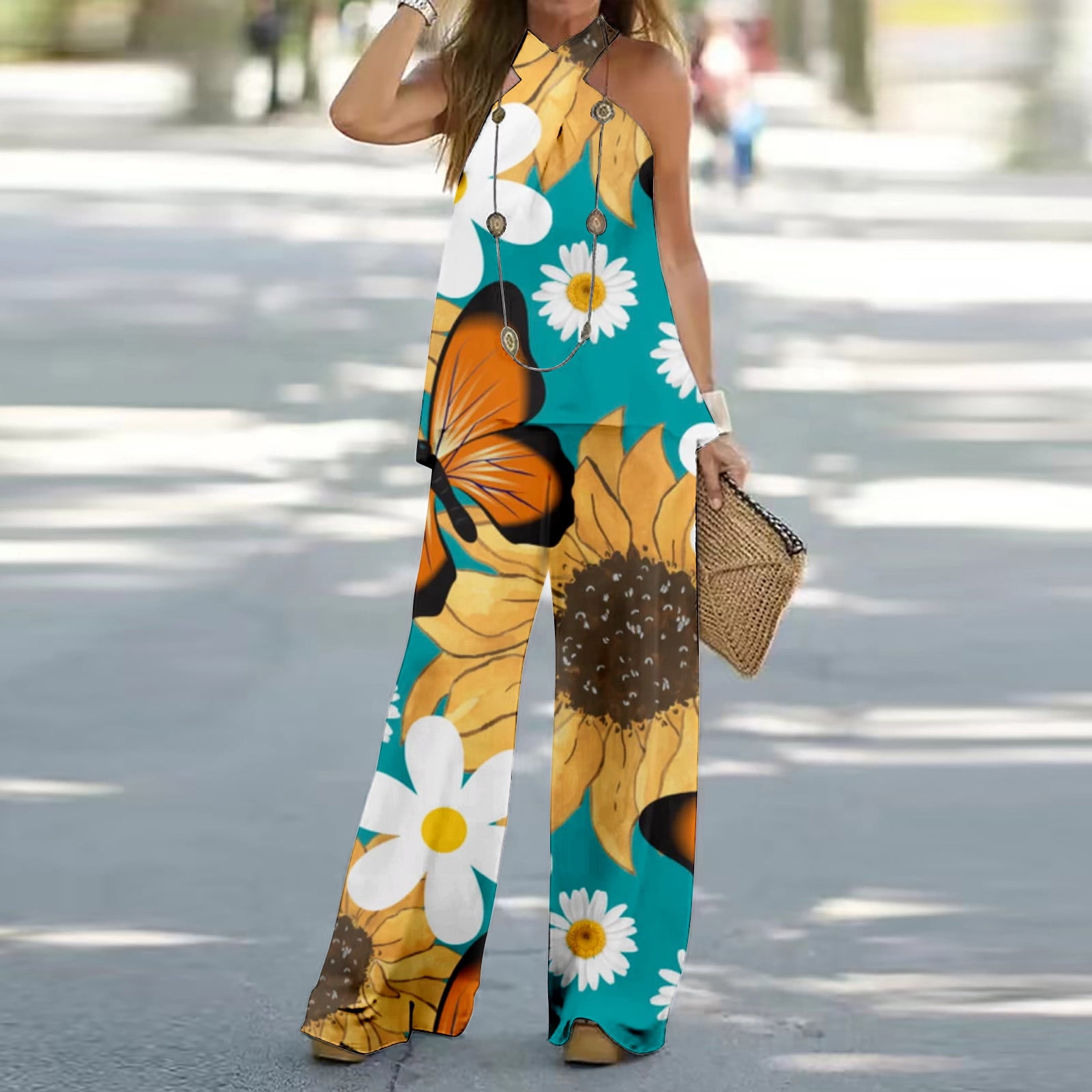 Fashion Printed Hanging Neck Two-Piece Suit Fashion Printed Hanging Neck Two-Piece Suit
