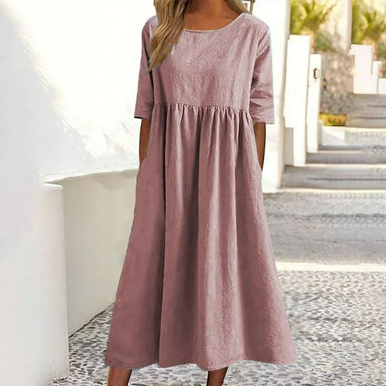Casual Short sleeve Solid Color Round neck Plus size maxi Dresses Casual Short sleeve Solid Color Round neck Plus size maxi Dresses