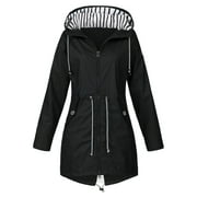 Lmtime Womens Raincoat Lightweight Hooded Waterproof Rain Trench Coat Outdoor Windbreaker Jackets Outwear With Pockets Black Trench Coats XXXL