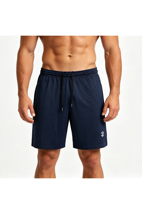 2026 Men's Breathable Mesh Athletic Shorts, Polyester Quick Dry Gym Running Shorts With Geometric Logo, Elastic Waist Drawstring Zipper Pocket Loose Summer Sport Shorts S-3XL