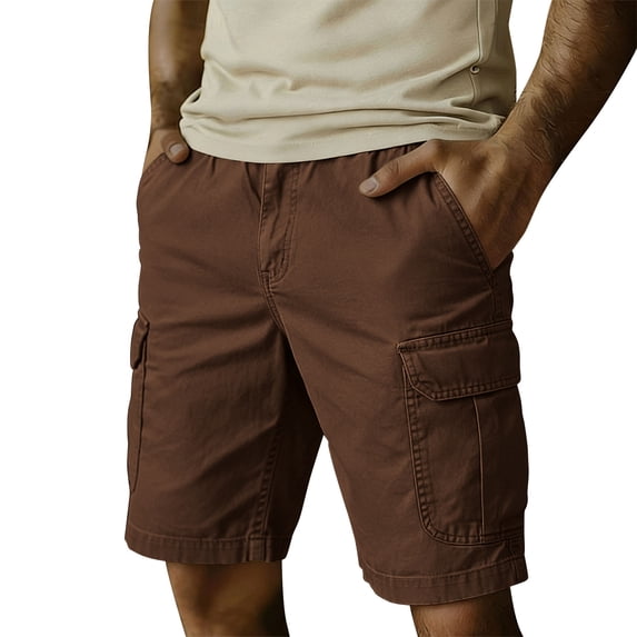 Lmueinov 2026 Men's Elastic Waist Washed Cargo Shorts, 100% Polyester Loose Fit Knee Length Casual Shorts with Flap Side Pockets, Daily Outdoor Wear S-3XL