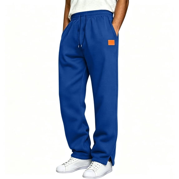 Lmueinov 2026 Men's Soft Fleece Jogger Sweatpants Cuffed Ankle Side Slit Casual Loose Trendy Warm Everyday Lounge Pants with Leather Patch, S-XXXL