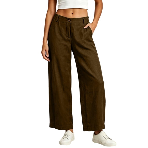 Lmueinov 2026 Women's High Waist Button Zip Fly Wide Leg Pants, 100% Cotton Soft Breathable Casual Straight Leg Office Trousers with Side Pockets S-3XL