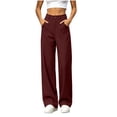 thumbnail image 1 of Lmueinov 2026 Women's High Waist Button Zip Wide Leg Pants, Front Patch Pockets 100% Polyester Drapey Wrinkle Resistant Loose Fit Casual Office Daily Long Trousers S-2XL, 1 of 6