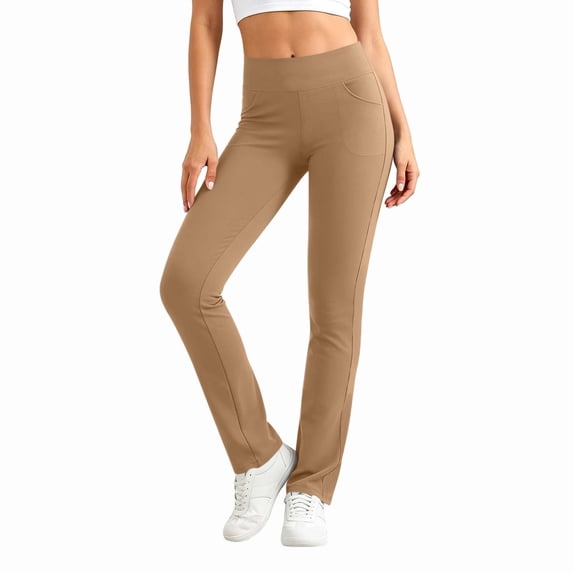 Lmueinov 2026 Women's Mid Rise Straight Leg Pull On Pants Soft Stretchy Casual Work Travel Everyday Comfy Yoga Lounge Pants with Pockets, S-XXL