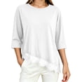 thumbnail image 1 of Lmueinov 3/4 Length Sleeve Womens Tops Crew Neck Lace Scalloped Hem Casual Shirts Solid Loose Fit Blouses Summer Fall Vacation Outfits, 1 of 7