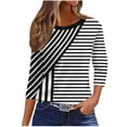 thumbnail image 1 of Lmueinov 3/4 Length Sleeve Womens Tops Geometric Printed Crew Neck Tunic Loose Fit Casual Blouses Striped Trendy T Shirt for Summer Fall Daily Wear, 1 of 6