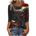 thumbnail image 1 of Lmueinov 3/4 Length Sleeve Womens Tops Vintage Print Loose Fit Casual Boho Tops Crew Neck Flowy T-Shirts Vacation Outfits for Women Summer Fall Travel, 1 of 6