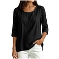 thumbnail image 1 of Lmueinov 3/4 Sleeve Length Tops for Women 100%Cotton Solid Crew Neck Casual Tunic Shirts Lightweight Pullover Blouses for Summer Fall Daily Vacation, 1 of 7