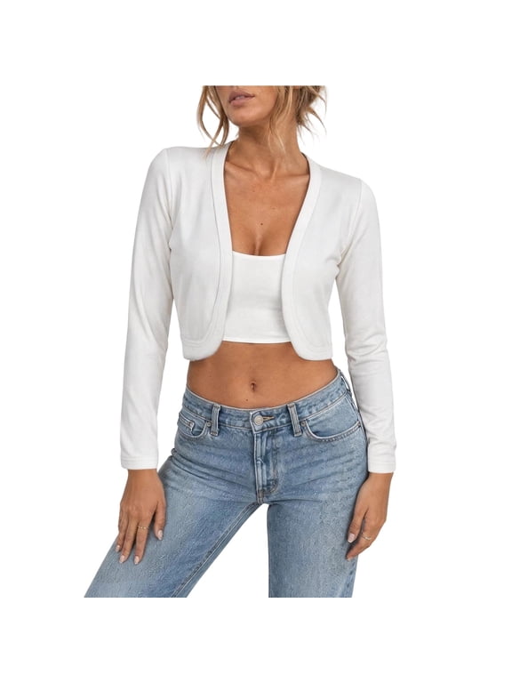 Cardigan Sweaters for Women Long Sleeve Lightweight Knit Cropped Cardigan Open Front Shrug Cover Up Solid Layering Shawl Top for Cami Dresses