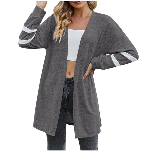 Lmueinov Cardigan Sweaters for Women Striped Sleeve Open Front Loose Fit Stretchy Sweater Long Sleeve 2026 Fall Casual Lightweight Mid-Length Cardigan Top