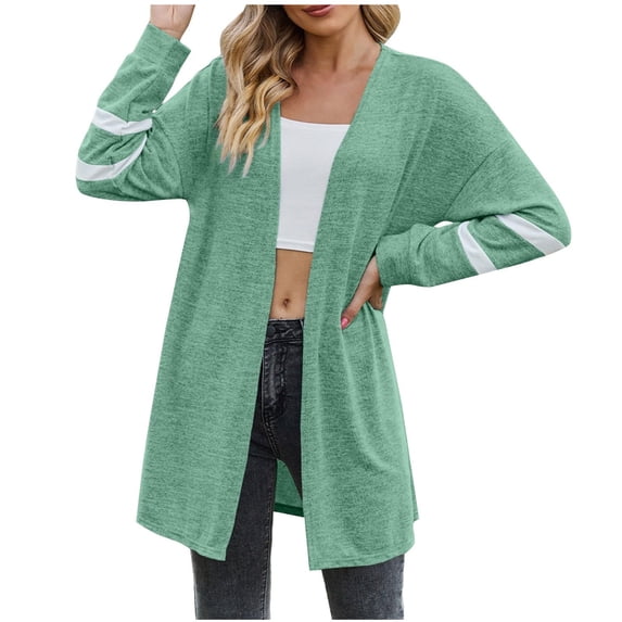 Lmueinov Cardigan Sweaters for Women Striped Sleeve Open Front Loose Fit Stretchy Sweater Long Sleeve 2026 Fall Casual Lightweight Mid-Length Cardigan Top
