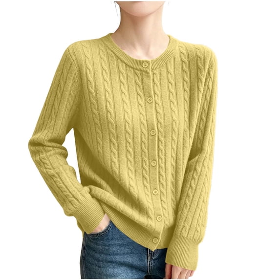 Lmueinov Cardigan Sweaters for Women Lightweight Crew Neck Button Down Knit Cardigan Office Cute Soft Long Sleeve Sweaters 2026 Fall Casual Outfits