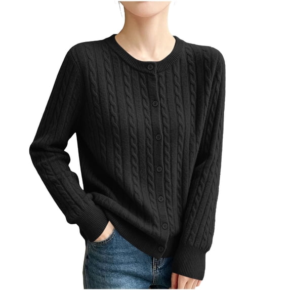 Lmueinov Cardigan Sweaters for Women Lightweight Crew Neck Button Down Knit Cardigan Office Cute Soft Long Sleeve Sweaters 2026 Fall Casual Outfits