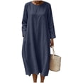 thumbnail image 1 of Lmueinov Dresses for Women Long sleeve Flowy Casual Cotton Linen Dress Lightweight Tunic Dress with Pockets Beach Vacation Sundresses, 1 of 7