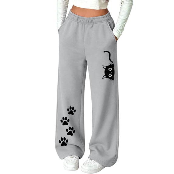 Lmueinov Girls Print Sweatpants with Pockets Soft Warm Fleece Lined Elastic Waist Straight Leg Pants for Kids Girls Fall Casual Workout Trousers
