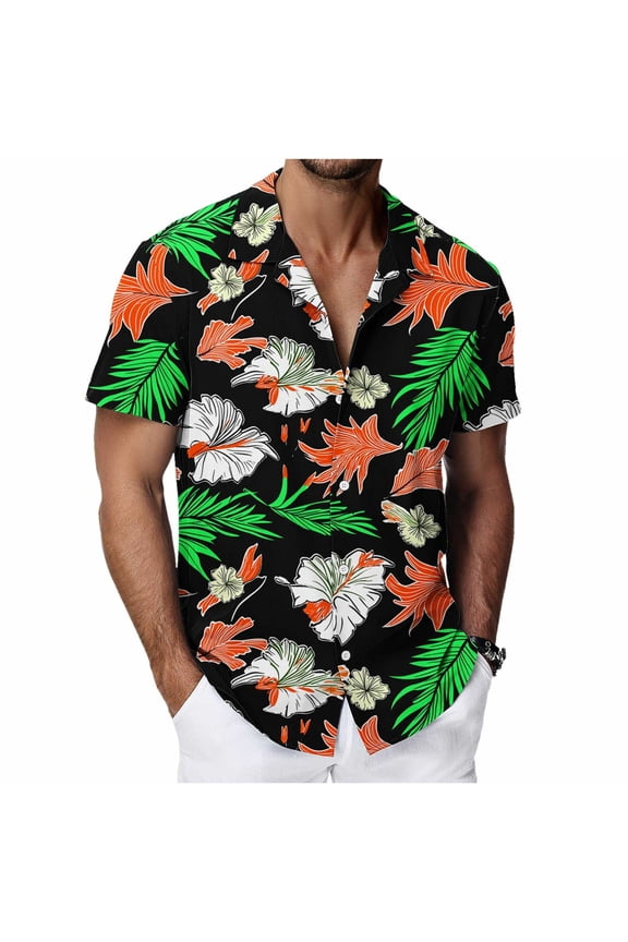 Hawaiian Shirt for Men Button Down Summer Beach Men's and Big Men's Tropical Flower Print Short Sleeve Shirt, S-4X