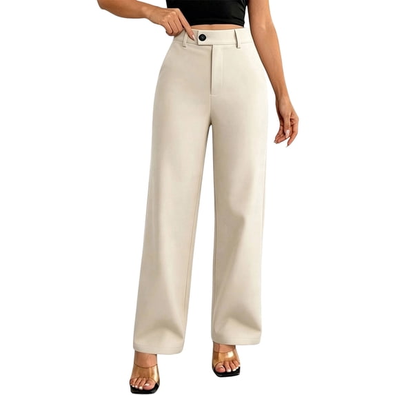 Lmueinov High Waist Work Pants for Women Solid Straight Leg Stretchy Business Casual Comfortable Office Work Trousers 2026 Trendy Everyday Office Wear Pants