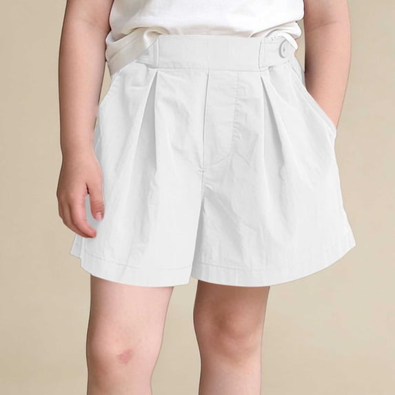 Lmueinov Kids Summer Adjustable Button Waist Shorts with Pockets,Girls Soft Knitted Cotton Casual Shorts for Toddler to Teen