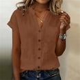 thumbnail image 1 of Lmueinov Linen Button Down Shirt Women Short Sleeve Shirts with Front Pocket Loose Fit Summer Beach Vacation Business Casual, 1 of 5