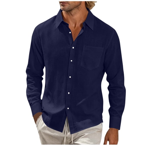 Lmueinov Long Sleeve Linen Shirts for Men Lightweight Vacation Casual Button Down Shirts with Pocket Lapel Collar Relaxed Fit Summer Fall Beach Tops