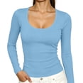 thumbnail image 1 of Lmueinov Long Sleeve Shirts for Women Ribbed Knit Scoop Neck Slim Fitted Going Out Tops Soft Stretchy Solid Color Basic Tee Womens Fall Casual Outfits, 1 of 6
