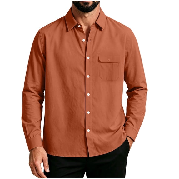 Lmueinov Long Sleeve Shirts for Men Solid Collared Loose Fit Button Up Tops with Pocket Lightweight Button Down Casual Office Outdoor Outfits
