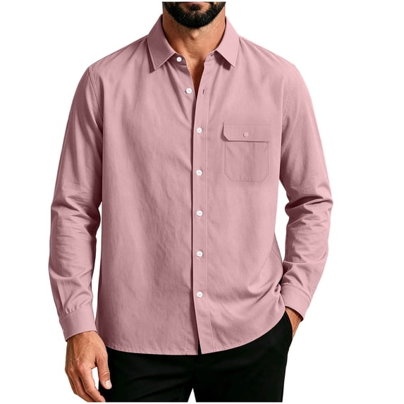 Lmueinov Long Sleeve Shirts for Men Solid Collared Loose Fit Button Up Tops with Pocket Lightweight Button Down Casual Office Outdoor Outfits