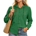 thumbnail image 1 of Lmueinov Long Sleeve Shirts for Women 100% Cotton Button Down Drawstring Hooded Shirts Solid Casual Lightweight Going Out Tops for Summer Fall Travel, 1 of 6