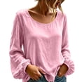 thumbnail image 1 of Lmueinov Long Sleeve Shirts for Women Cotton Linen Crew Neck Loose Fit Pullover Tops Solid Lightweight Casual Trendy Summer Fall Vacation Outfits, 1 of 6