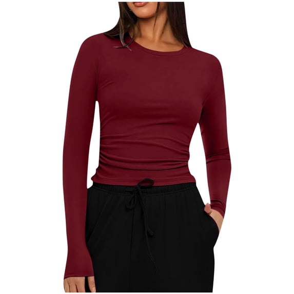 Lmueinov Long Sleeve Shirts for Women Crew Neck Solid Color Slim Fit Casual Going Out Basic Top 2026 Summer Fall Trendy Underscrubs Layer Clothes