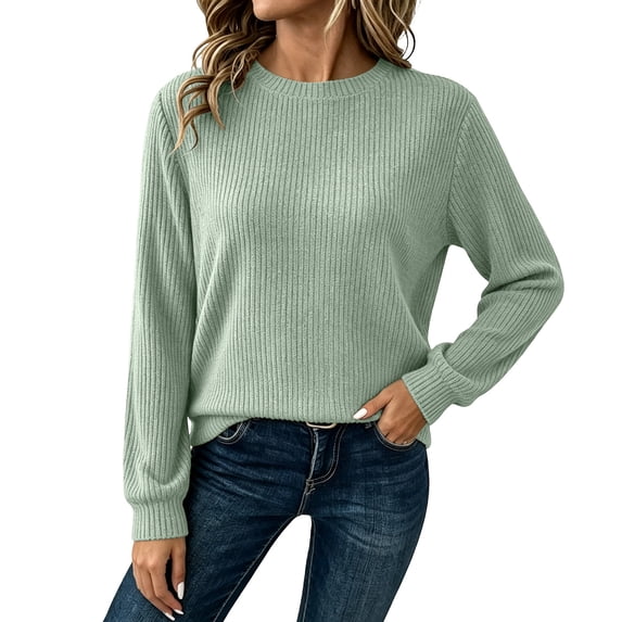 Lmueinov Long Sleeve Shirts for Women Rib Knit Crew Neck Loose Fit Tops Basic Tee Fall Winter Outfits Casual T-Shirt Layer Clothes