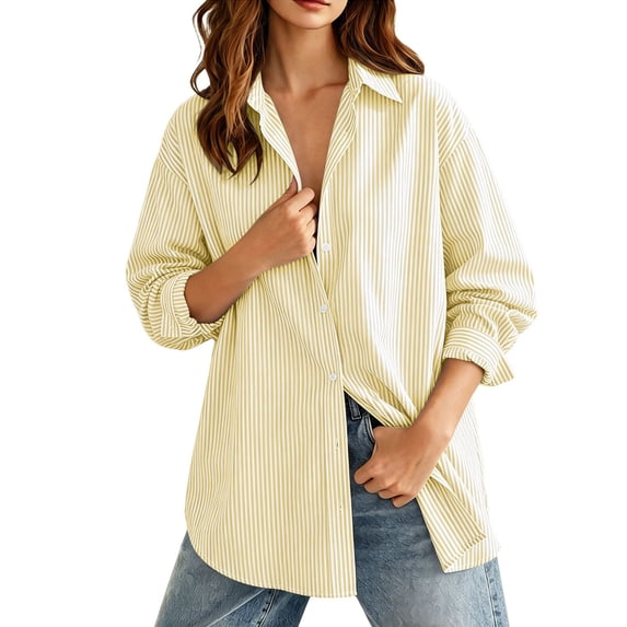 Lmueinov Long Sleeve Shirts for Women Striped Button Down Loose Fit Tops V-Neck Casual Summer Fall Beach Vacation Cardigan for Dress Tank Tops