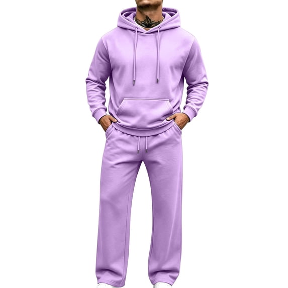 Lmueinov Men's 2 Piece Sweatsuit Set Outdoor Long Sleeve Pullover Hoodies and Elastic Waist Straight Leg Sweatpants Casual Soft Trendy Lounge Set