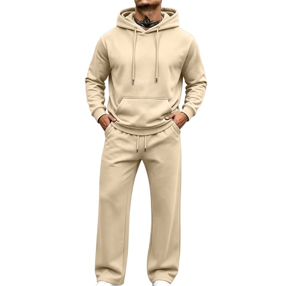 Lmueinov Men's 2 Piece Sweatsuit Set Outdoor Long Sleeve Pullover Hoodies and Elastic Waist Straight Leg Sweatpants Casual Soft Trendy Lounge Set