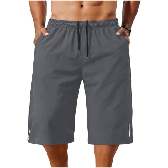 Lmueinov Men's 95%Polyester 5%Spandex Quick-Dry Athletic Shorts, Drawstring Elastic Waist 3/4 Length Sports Shorts with Pockets S-2XL
