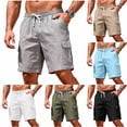 thumbnail image 1 of Lmueinov Men's Cargo Shorts Linen Lightweight Casual Elastic Waist Drawcord Daily Shorts Cargo Pockets, Knee Length, S-3X, 1 of 9