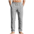 thumbnail image 1 of Lmueinov Men's Linen Pants Solid Color Drawstring Elastic Waist Casual Pants Lightweight Breathable Loosed Fit Summer Beach Pants with Pockets S-3XL, 1 of 8