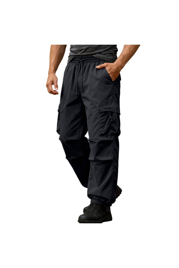 Men's Nylon-Spandex Drawstring Cargo Jogger Pants, Elastic Waist Trousers with Multi Pockets S-3XL