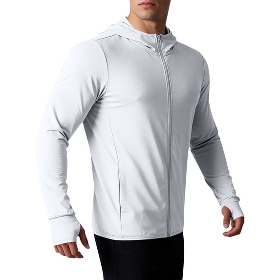 Lmueinov Men's UPF 50+ Sun Protection Hoodie Jacket, Full Zip Quick Dry Long Sleeve Fishing Running Shirts with Thumb Holes, M-4XL