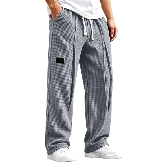 Lmueinov Men's Waffle Knit Wide Leg Sweatpants Elastic Waist With Drawstring Front Pleats With Deep Side Pockets For Fall And Winter Wear, S-3XL