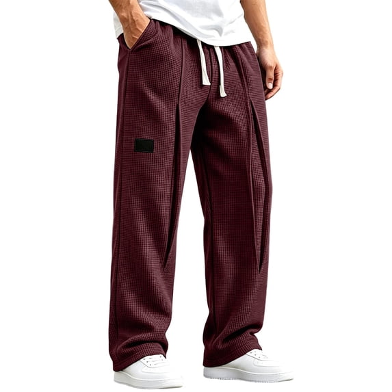 Lmueinov Men's Waffle Knit Wide Leg Sweatpants Elastic Waist With Drawstring Front Pleats With Deep Side Pockets For Fall And Winter Wear, S-3XL