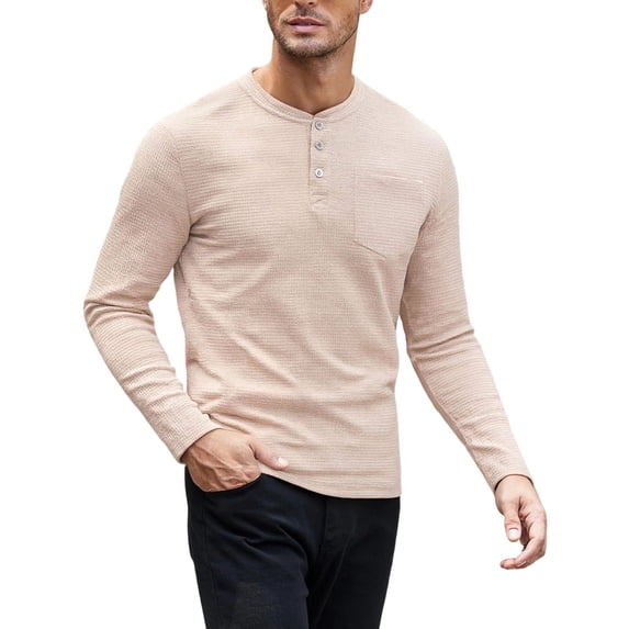 Lmueinov Men's Waffle Long Sleeve Shirts Plus Size Crew Neck Casual Tops with Pocket Loose Fit Basic Pullover Tees for Men Fall Daily Office Outfits