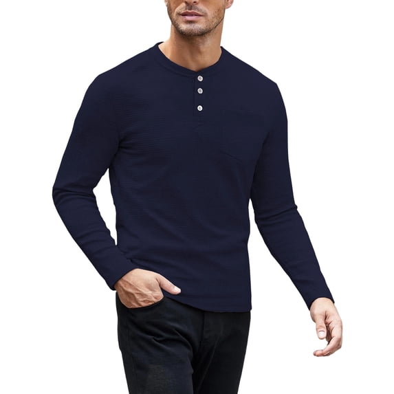 Lmueinov Men's Waffle Long Sleeve Shirts Plus Size Crew Neck Casual Tops with Pocket Loose Fit Basic Pullover Tees for Men Fall Daily Office Outfits