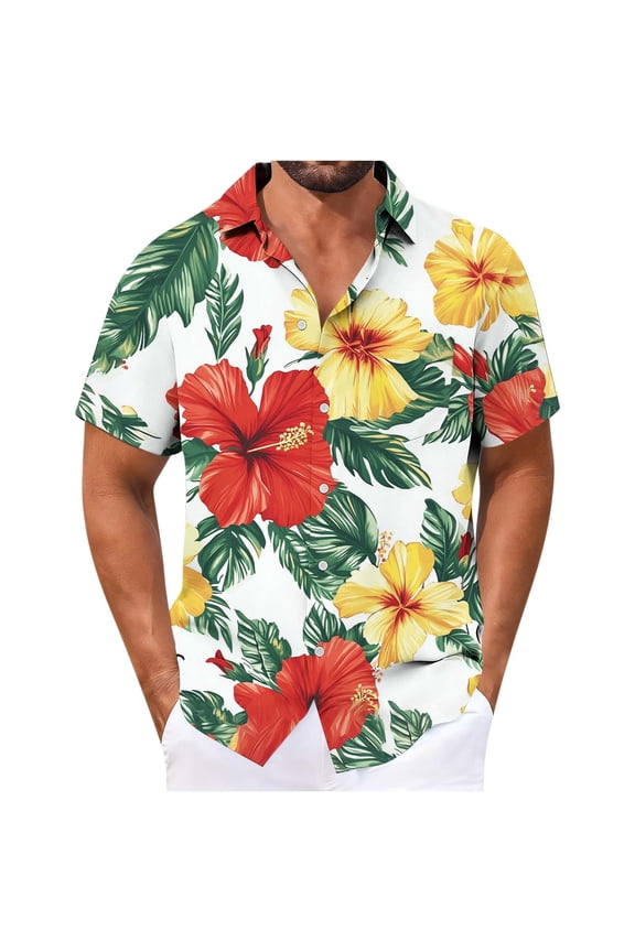 Men's and Big Men's Hawaiian Shirt Casual Loose Button Down Tropical Floral Print Summer Beach Short Sleeve Shirt, S-5X