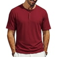thumbnail image 1 of Lmueinov Men's Ribbed Henley Short Sleeve T Shirts, Casual Loose Fit Button Placket Solid Color Tops, Versatile Daily Wear Shirts S-3XL, 1 of 8