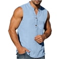 thumbnail image 1 of Lmueinov Mens Cotton Linen Tank Top Shirts Casual Sleeveless Slim Fit Henley Shirt for Men Basic Summer Tops, 1 of 8
