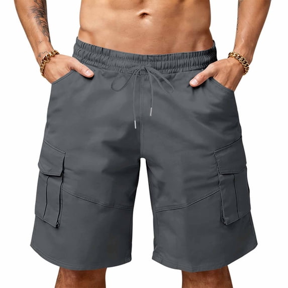 Lmueinov Mens Shorts Drawstring Elastic Waist Lightweight Durable Cargo Pockets Cargo Shorts for Men, S-4X